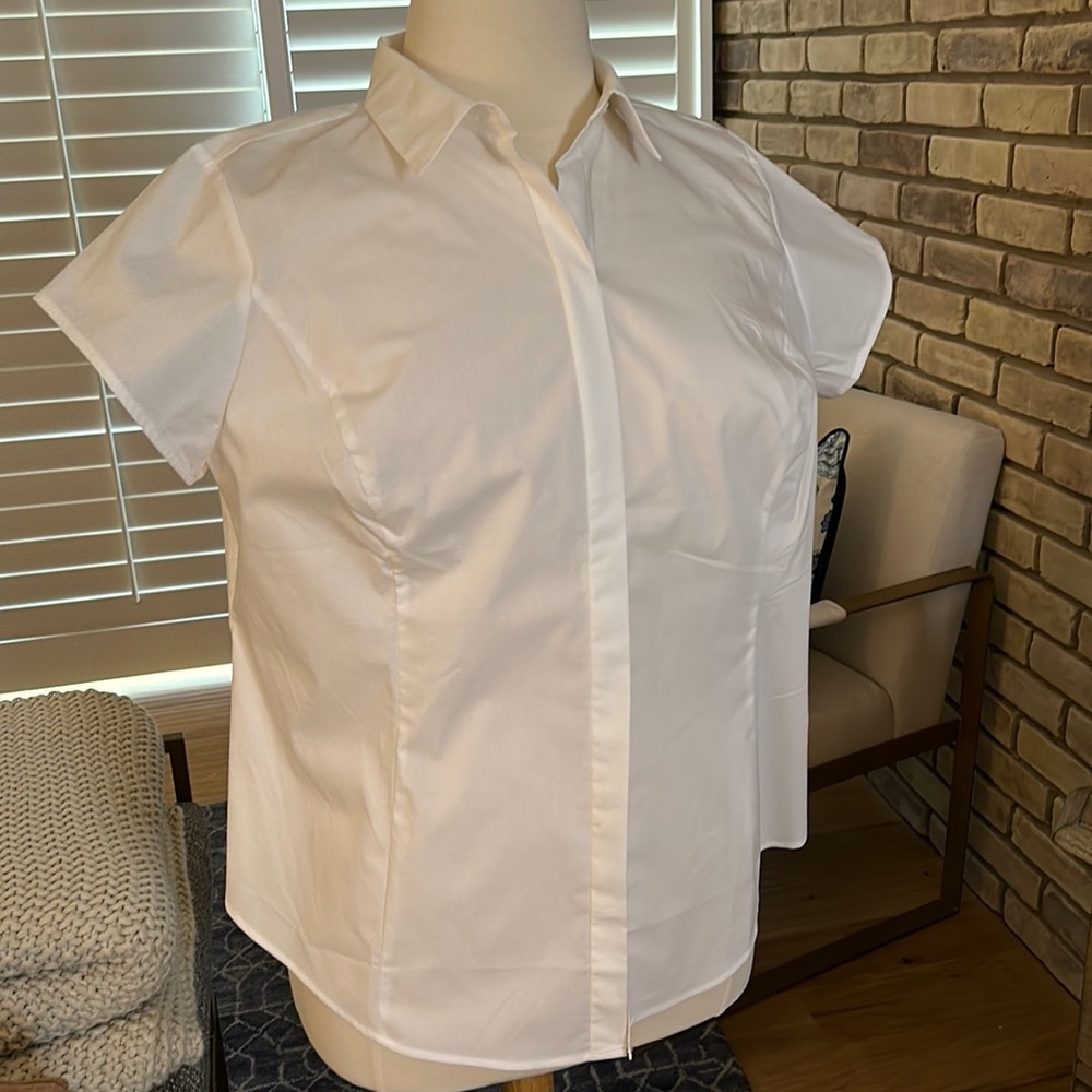 White Button-Down, Short-Sleeve Shirt